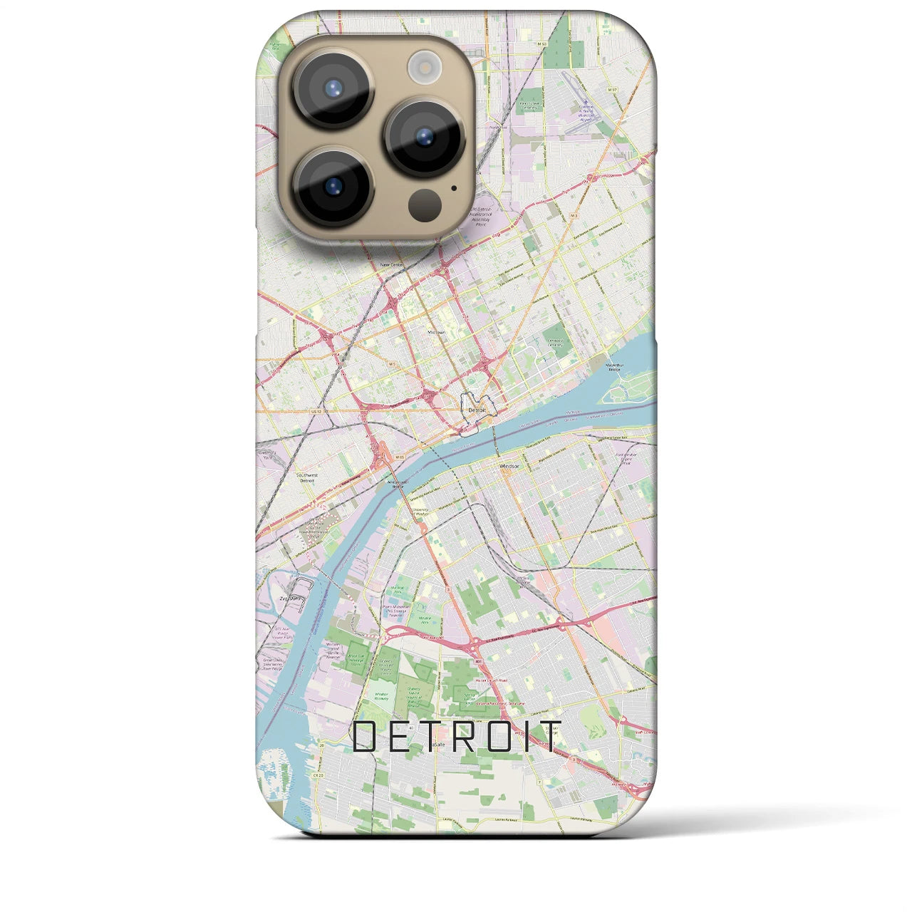【デトロイト】地図柄iPhoneケース（バックカバータイプ・ナチュラル）iPhone 14 Pro Max 用