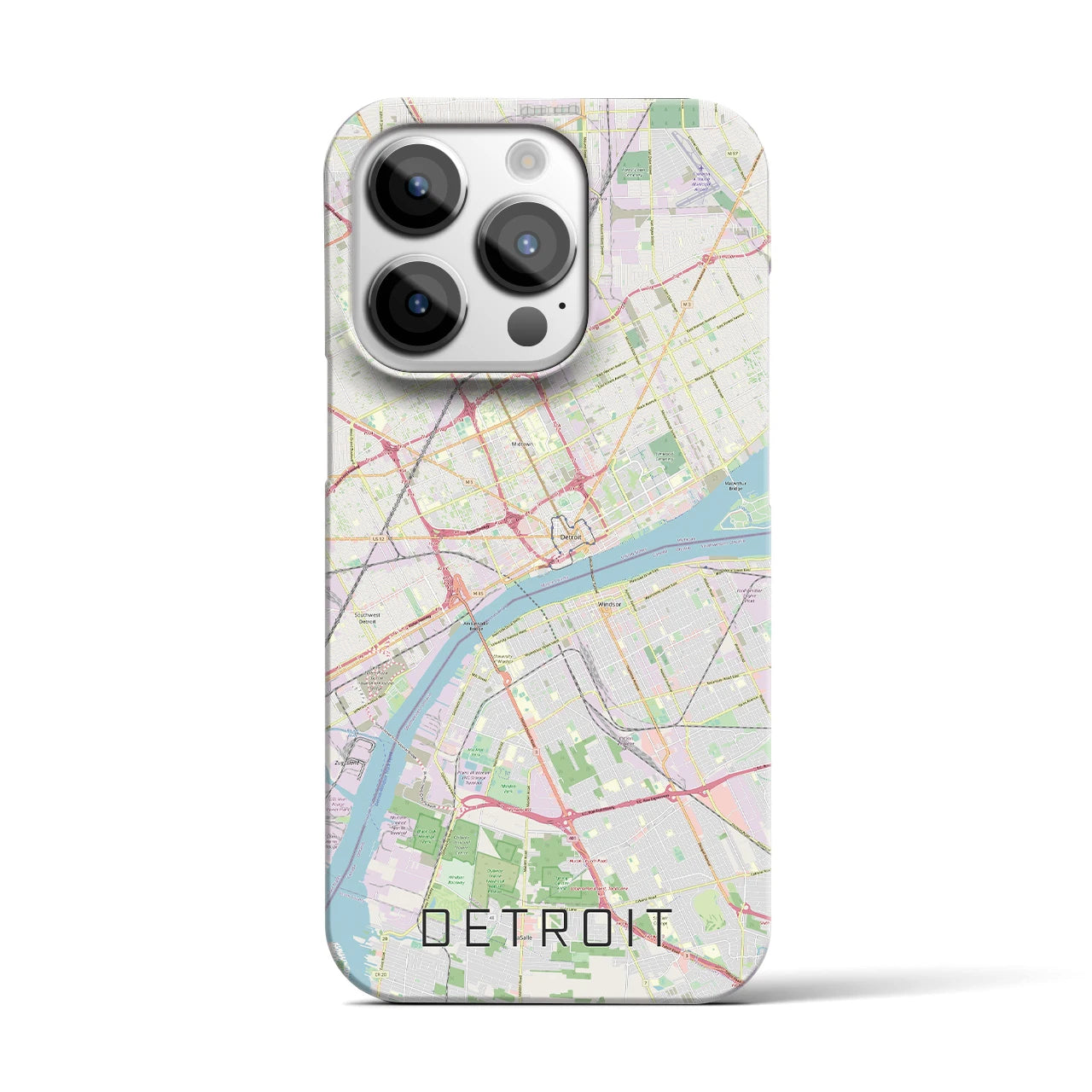 【デトロイト】地図柄iPhoneケース（バックカバータイプ・ナチュラル）iPhone 14 Pro 用
