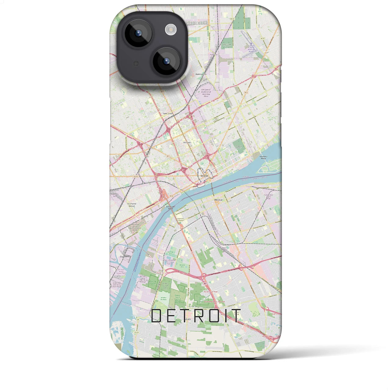 【デトロイト】地図柄iPhoneケース（バックカバータイプ・ナチュラル）iPhone 14 Plus 用