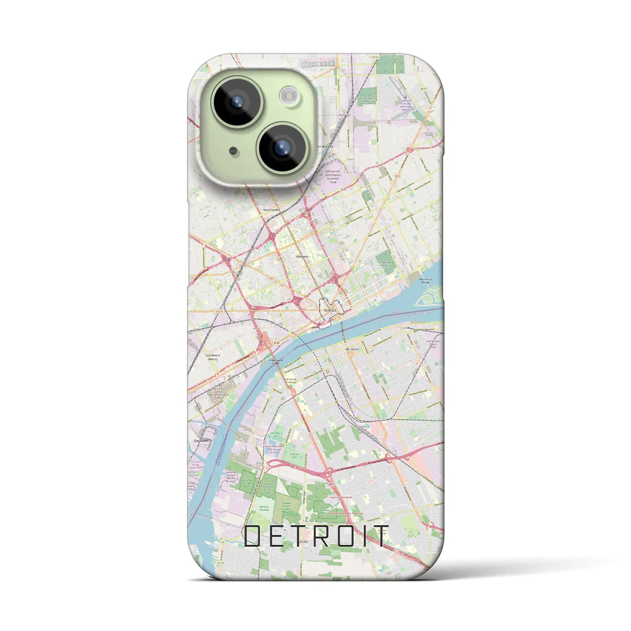 【デトロイト】地図柄iPhoneケース（バックカバータイプ・ナチュラル）iPhone 15 用