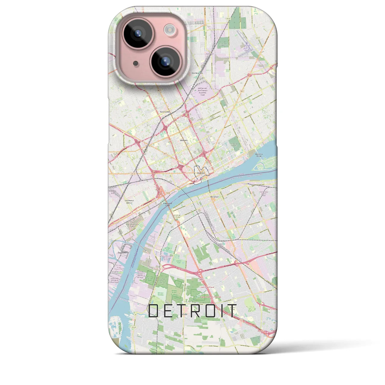 【デトロイト】地図柄iPhoneケース（バックカバータイプ・ナチュラル）iPhone 15 Plus 用
