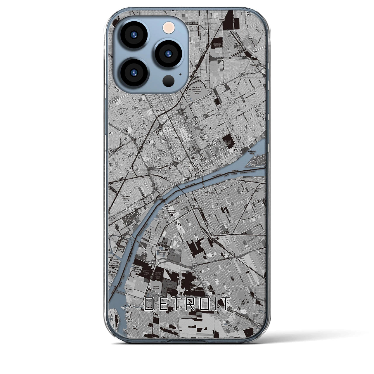 【デトロイト】地図柄iPhoneケース（クリアタイプ・モノトーン）iPhone 13 Pro Max 用