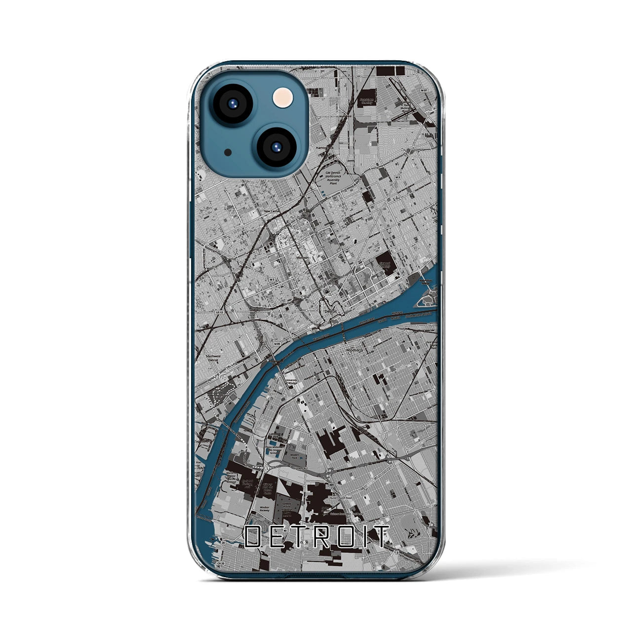 【デトロイト】地図柄iPhoneケース（クリアタイプ・モノトーン）iPhone 13 用