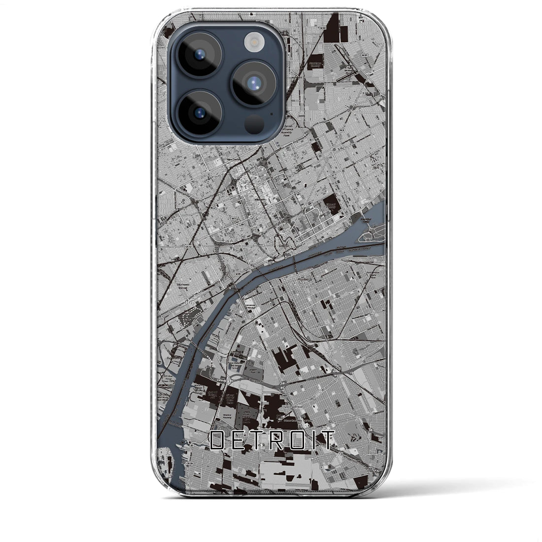 【デトロイト】地図柄iPhoneケース（クリアタイプ・モノトーン）iPhone 15 Pro Max 用