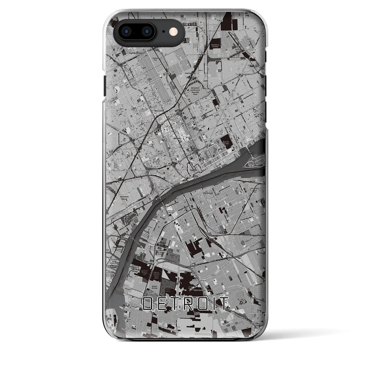 【デトロイト】地図柄iPhoneケース（クリアタイプ・モノトーン）iPhone 8Plus /7Plus / 6sPlus / 6Plus 用
