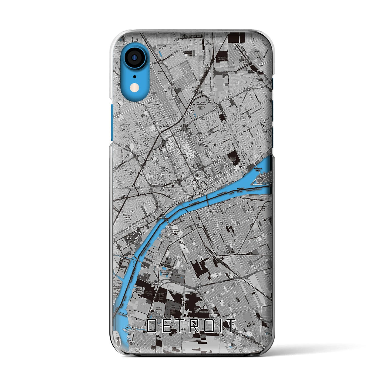【デトロイト】地図柄iPhoneケース（クリアタイプ・モノトーン）iPhone XR 用