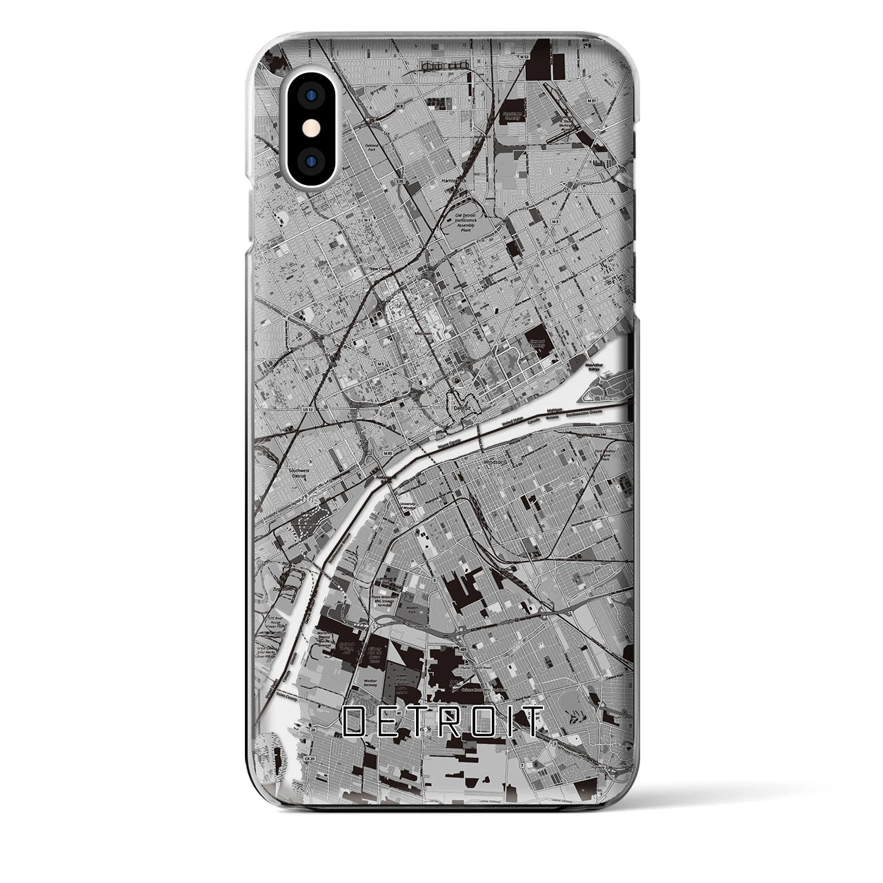 【デトロイト】地図柄iPhoneケース（クリアタイプ・モノトーン）iPhone XS Max 用