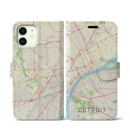 【デトロイト（アメリカ）】地図柄iPhoneケース（手帳タイプ）ナチュラル・iPhone 12 mini 用