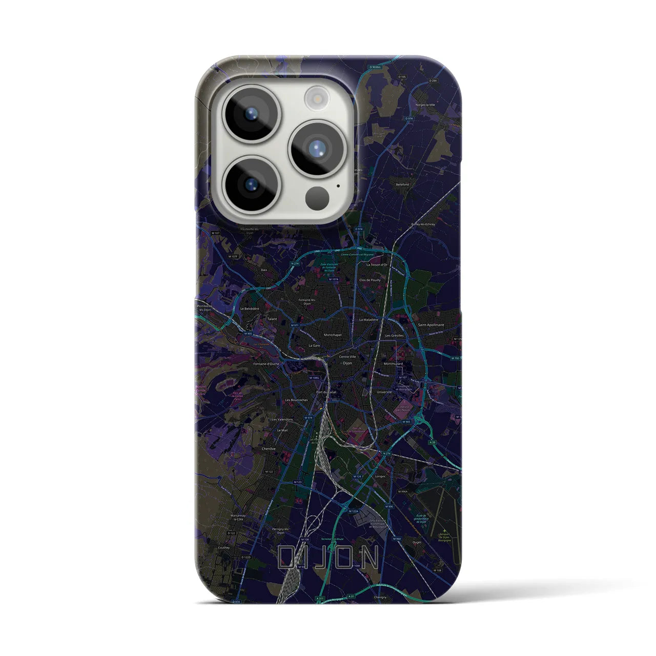 【ディジョン】地図柄iPhoneケース（バックカバータイプ・ブラック）iPhone 15 Pro 用