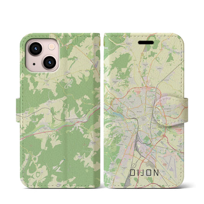 【ディジョン（フランス）】地図柄iPhoneケース（手帳タイプ）ナチュラル・iPhone 13 mini 用