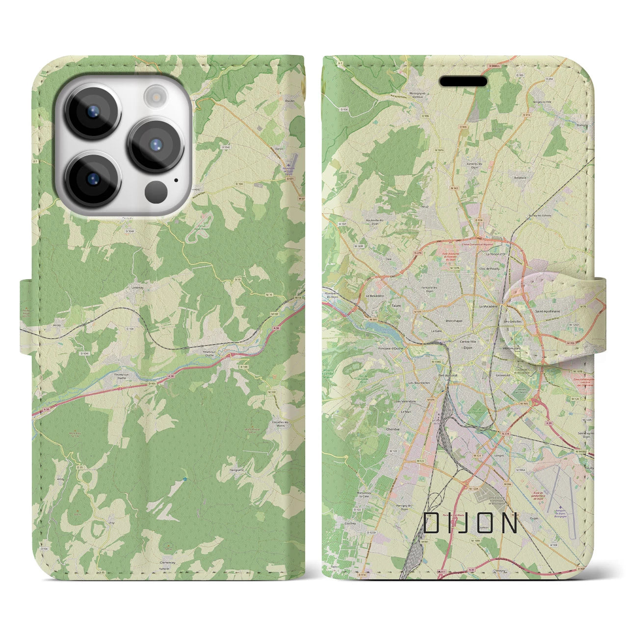 【ディジョン】地図柄iPhoneケース（手帳両面タイプ・ナチュラル）iPhone 14 Pro 用