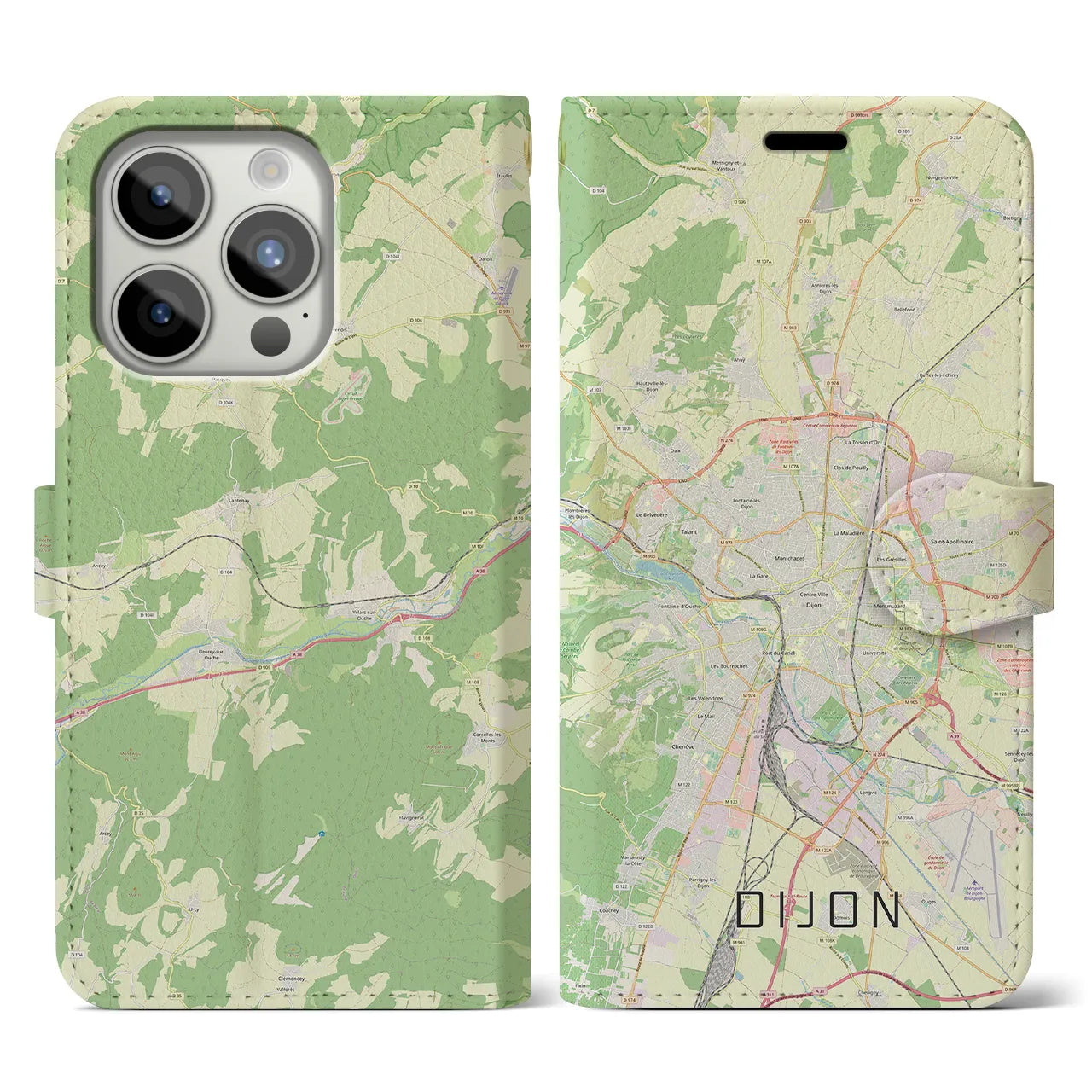 【ディジョン】地図柄iPhoneケース（手帳両面タイプ・ナチュラル）iPhone 15 Pro 用