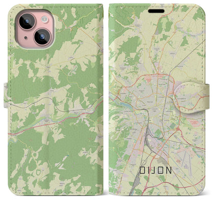 【ディジョン（フランス）】地図柄iPhoneケース（手帳タイプ）ナチュラル・iPhone 15 Plus 用