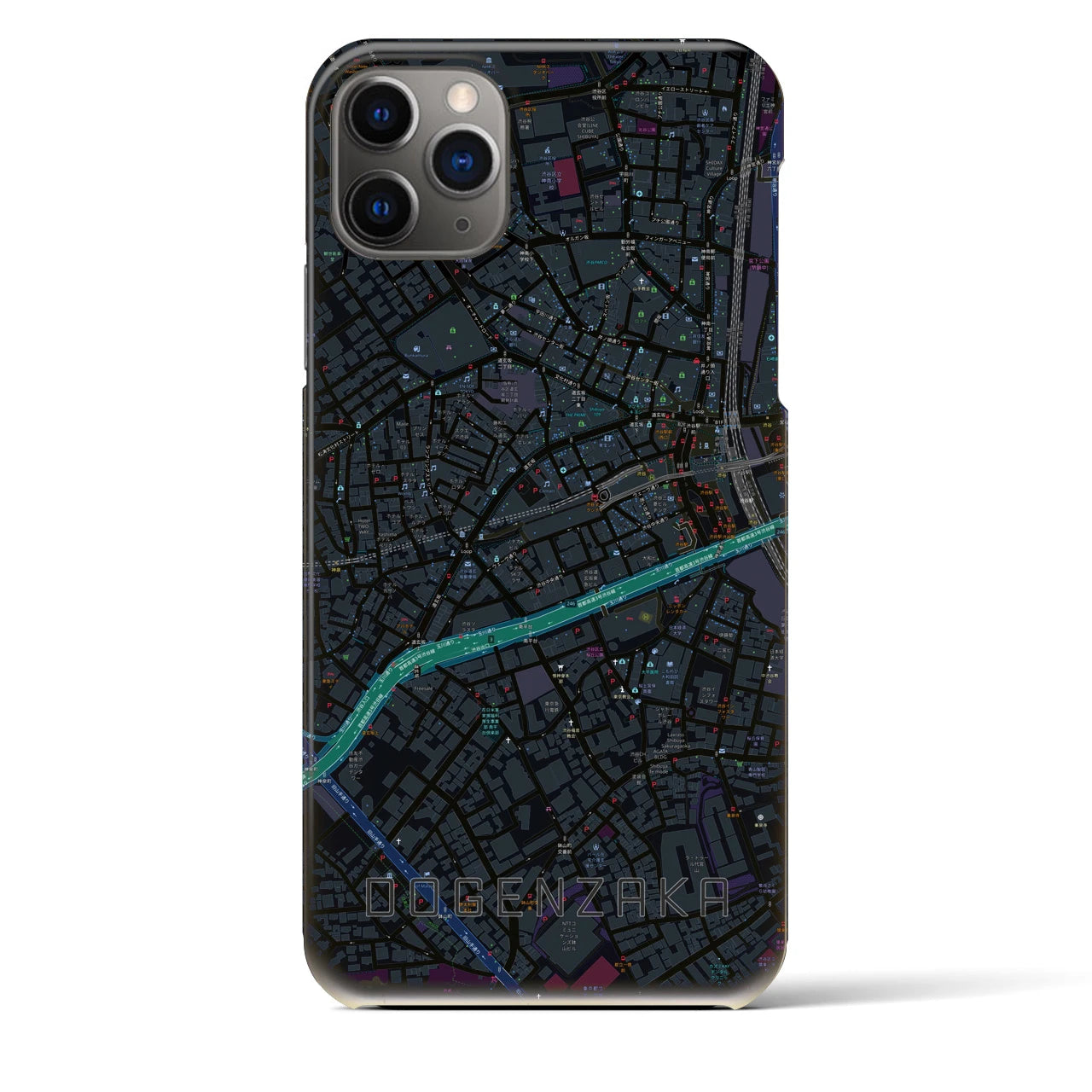 【道玄坂】地図柄iPhoneケース（バックカバータイプ・ブラック）iPhone 11 Pro Max 用