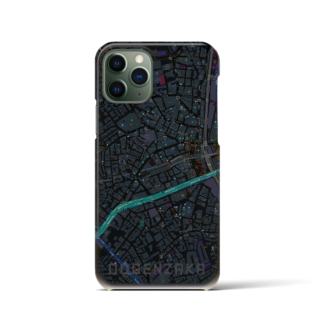 【道玄坂】地図柄iPhoneケース（バックカバータイプ・ブラック）iPhone 11 Pro 用