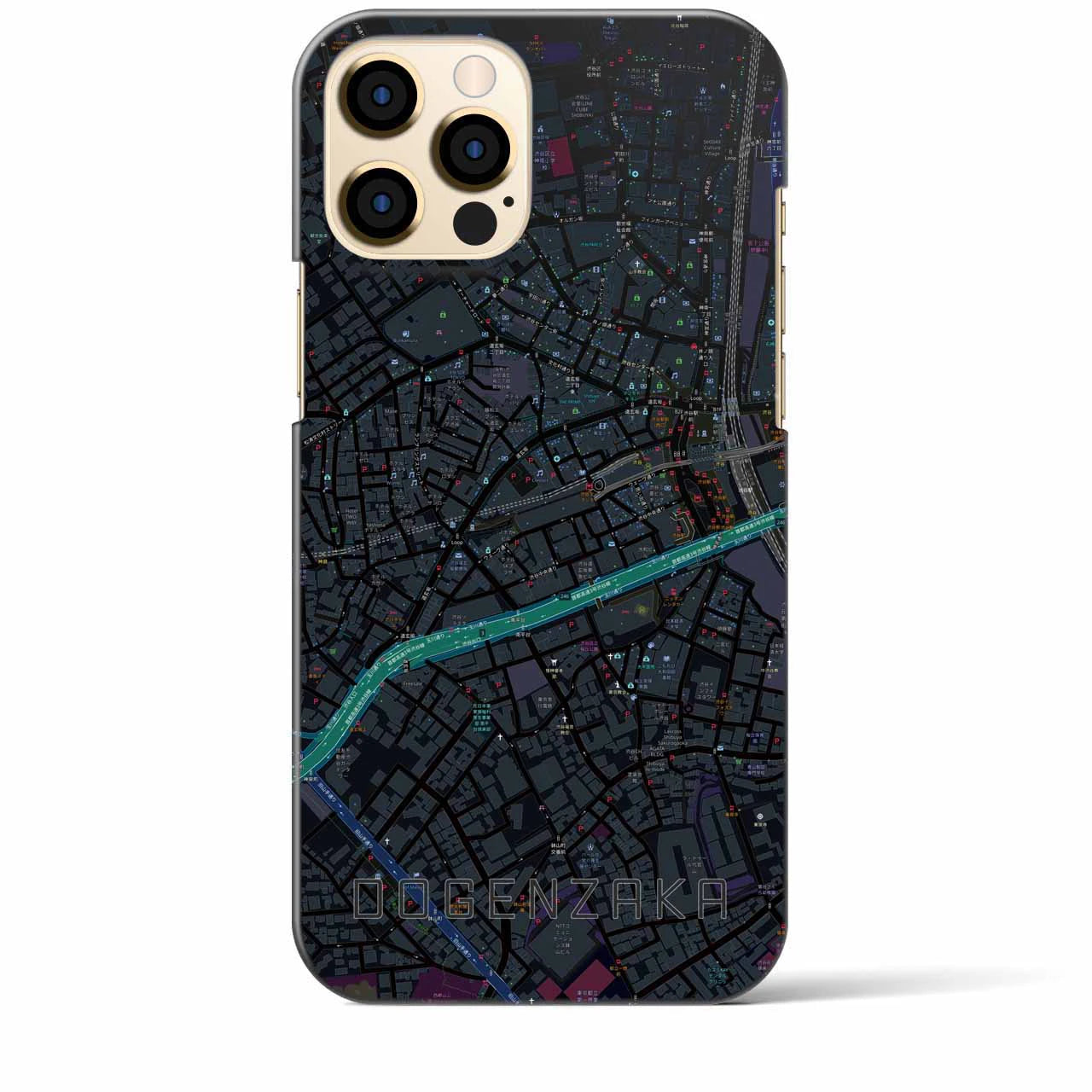【道玄坂】地図柄iPhoneケース（バックカバータイプ・ブラック）iPhone 12 Pro Max 用