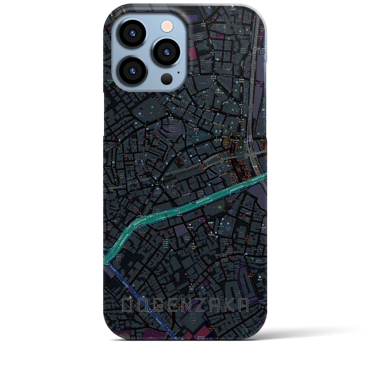 【道玄坂】地図柄iPhoneケース（バックカバータイプ・ブラック）iPhone 13 Pro Max 用