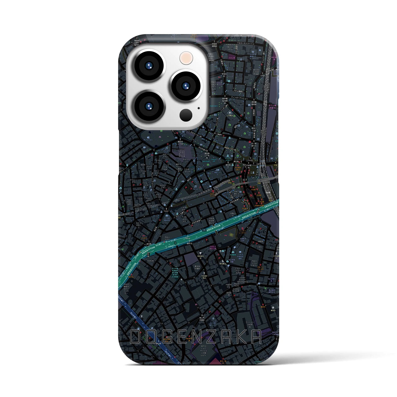 【道玄坂】地図柄iPhoneケース（バックカバータイプ・ブラック）iPhone 13 Pro 用