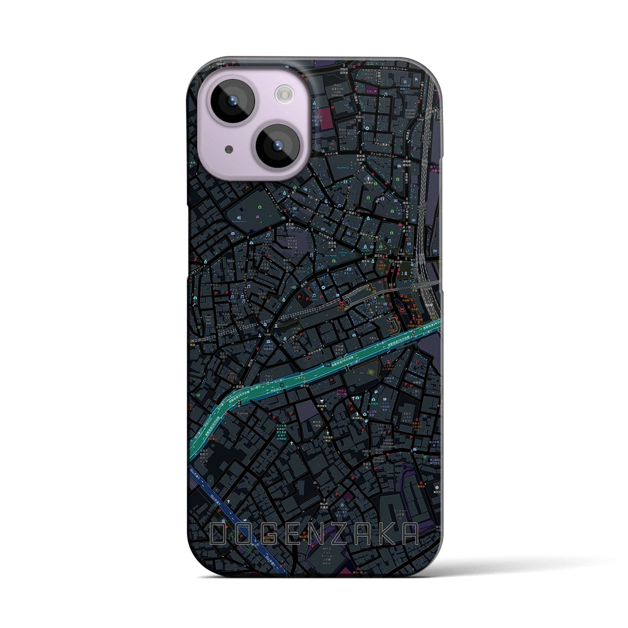 【道玄坂】地図柄iPhoneケース（バックカバータイプ・ブラック）iPhone 14 用