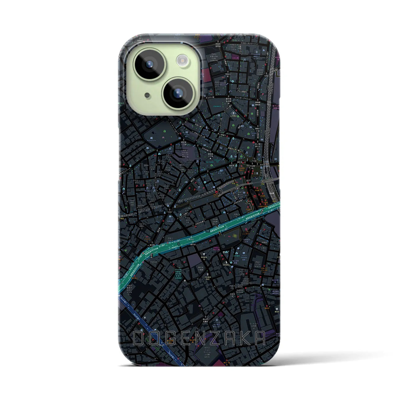 【道玄坂】地図柄iPhoneケース（バックカバータイプ・ブラック）iPhone 15 用