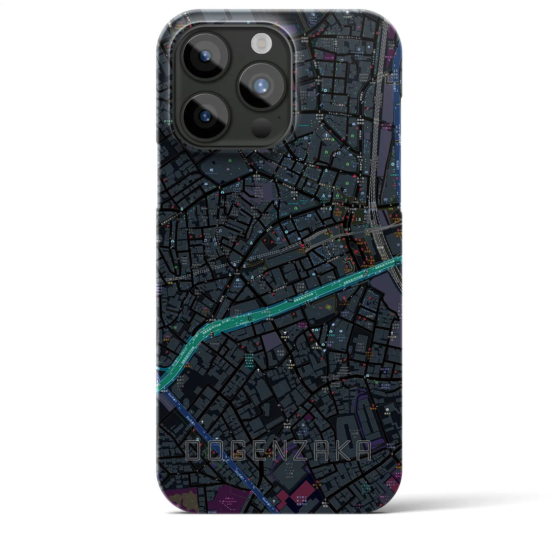 【道玄坂】地図柄iPhoneケース（バックカバータイプ・ブラック）iPhone 15 Pro Max 用