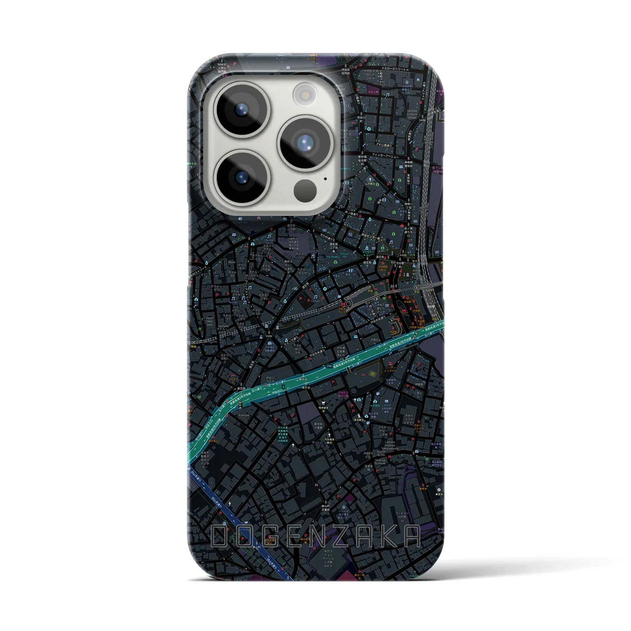 【道玄坂】地図柄iPhoneケース（バックカバータイプ・ブラック）iPhone 15 Pro 用