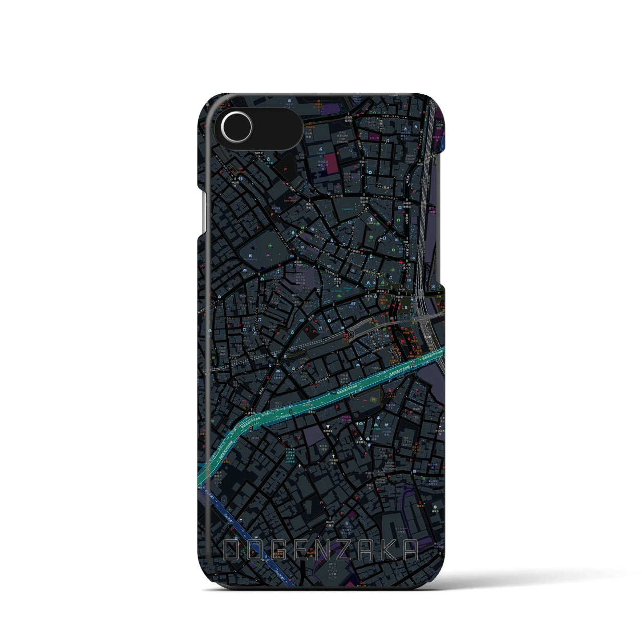 【道玄坂】地図柄iPhoneケース（バックカバータイプ・ブラック）iPhone SE（第3 / 第2世代） / 8 / 7 / 6s / 6 用