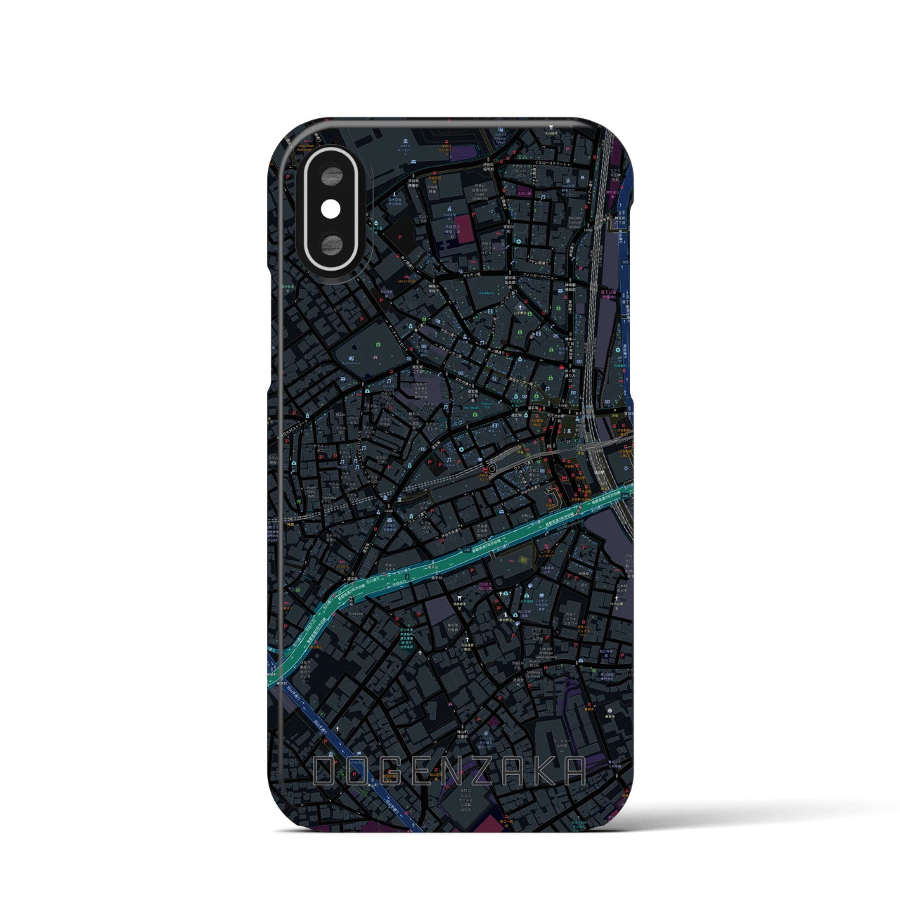 【道玄坂】地図柄iPhoneケース（バックカバータイプ・ブラック）iPhone XS / X 用
