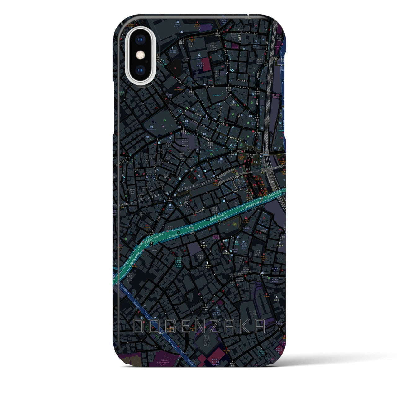 【道玄坂】地図柄iPhoneケース（バックカバータイプ・ブラック）iPhone XS Max 用
