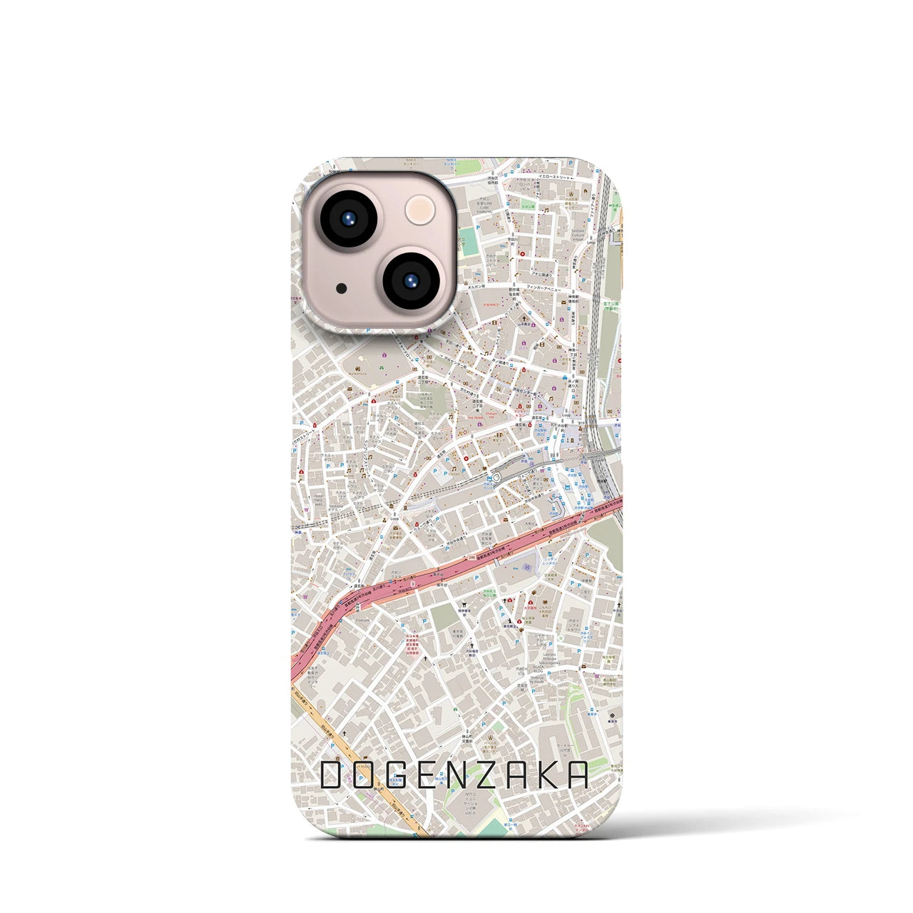 【道玄坂】地図柄iPhoneケース（バックカバータイプ・ナチュラル）iPhone 13 mini 用