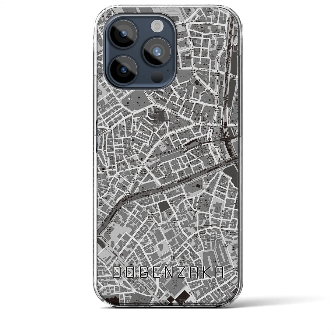 【道玄坂】地図柄iPhoneケース（クリアタイプ・モノトーン）iPhone 15 Pro Max 用