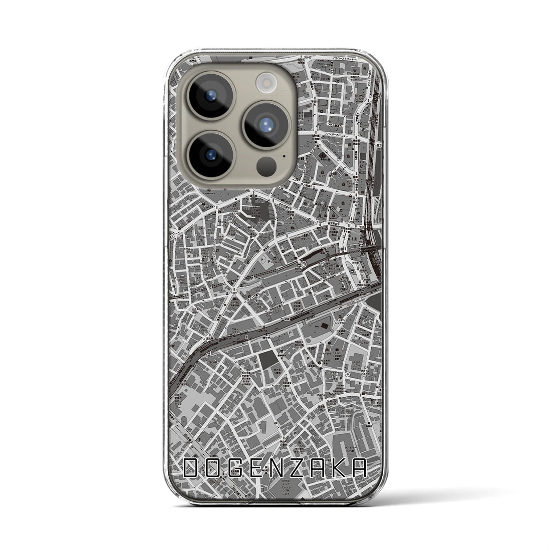 【道玄坂】地図柄iPhoneケース（クリアタイプ・モノトーン）iPhone 15 Pro 用