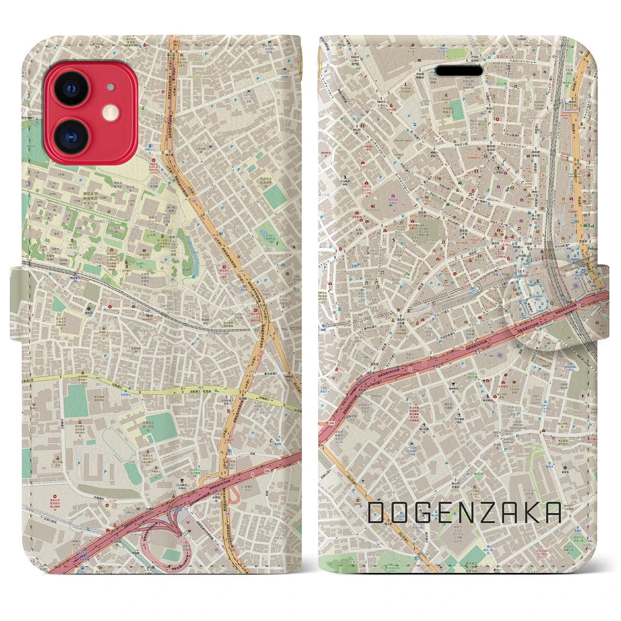 【道玄坂】地図柄iPhoneケース（手帳両面タイプ・ナチュラル）iPhone 11 用