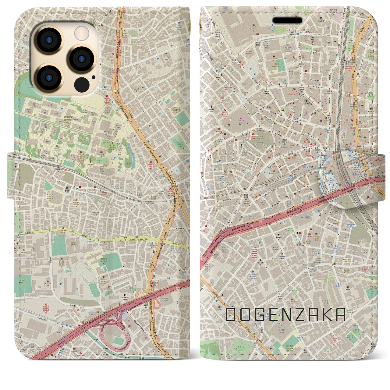 【道玄坂】地図柄iPhoneケース（手帳両面タイプ・ナチュラル）iPhone 12 Pro Max 用