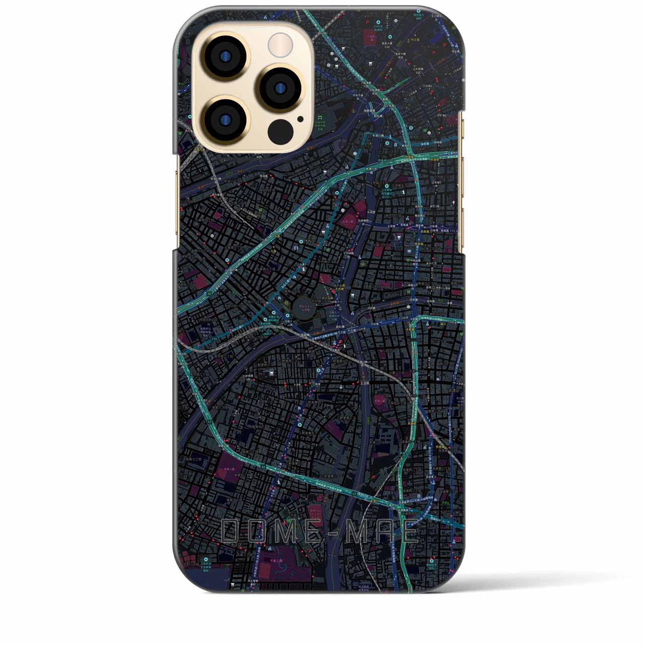 【ドーム前】地図柄iPhoneケース（バックカバータイプ・ブラック）iPhone 12 Pro Max 用