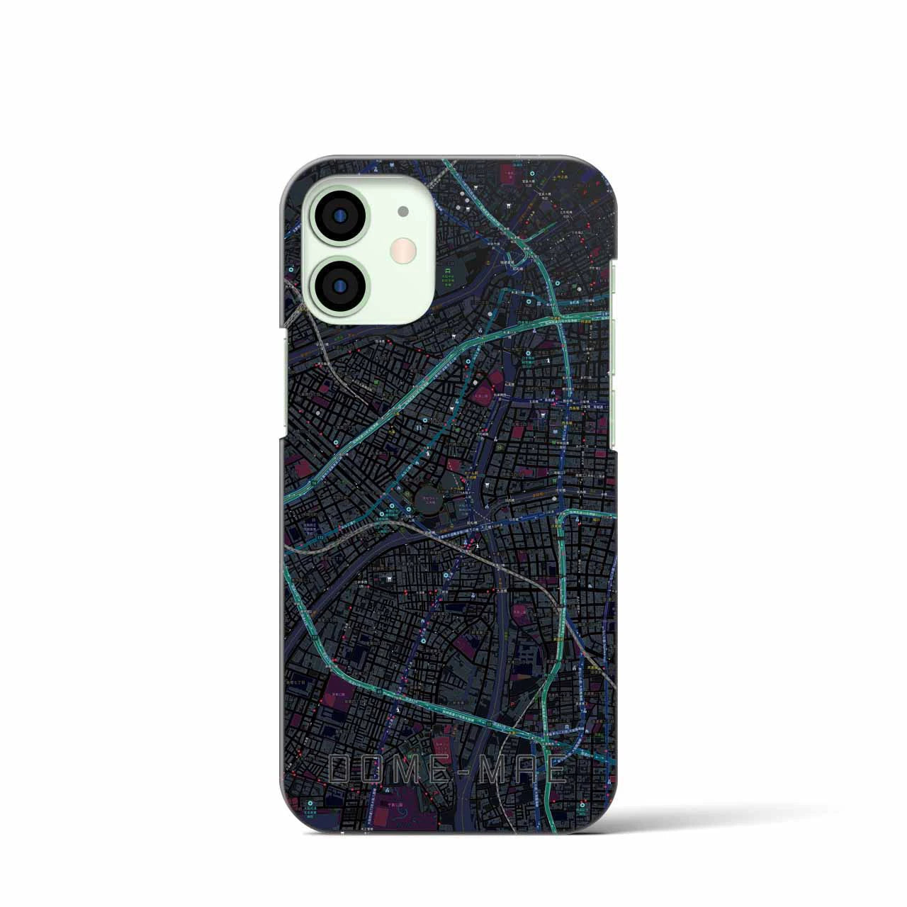 【ドーム前】地図柄iPhoneケース（バックカバータイプ・ブラック）iPhone 12 mini 用