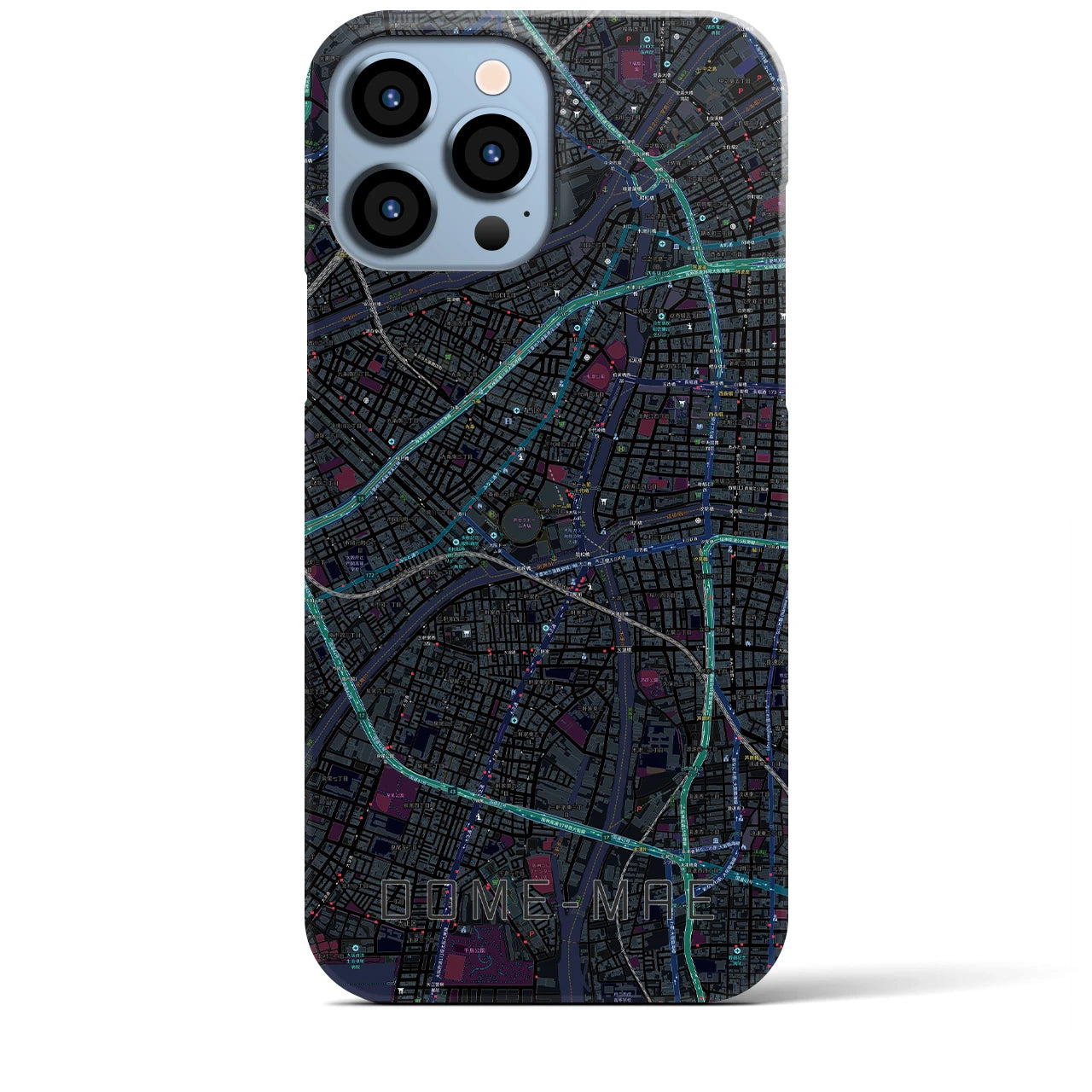 【ドーム前】地図柄iPhoneケース（バックカバータイプ・ブラック）iPhone 13 Pro Max 用