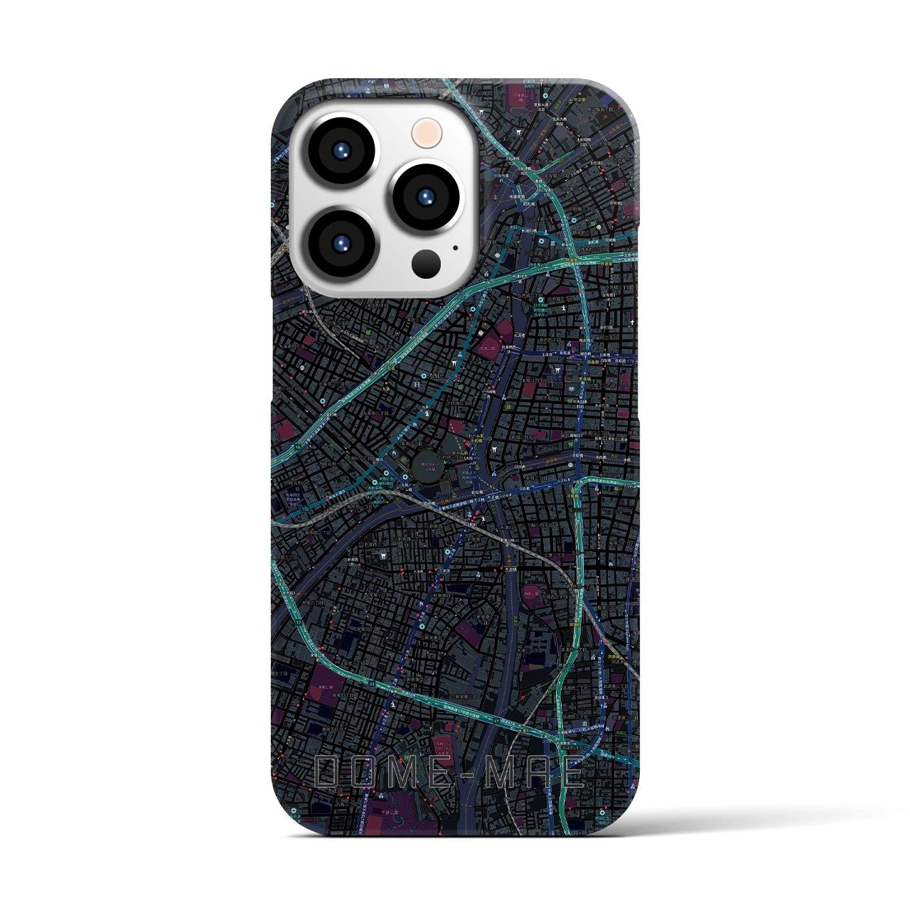 【ドーム前】地図柄iPhoneケース（バックカバータイプ・ブラック）iPhone 13 Pro 用