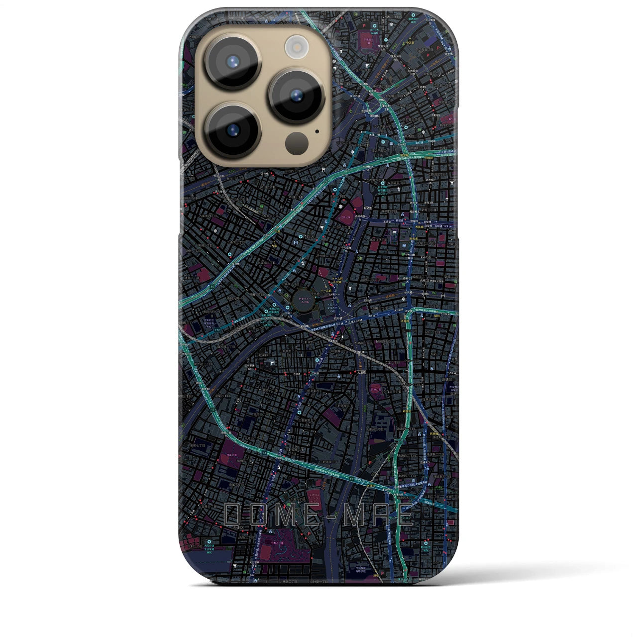 【ドーム前】地図柄iPhoneケース（バックカバータイプ・ブラック）iPhone 14 Pro Max 用