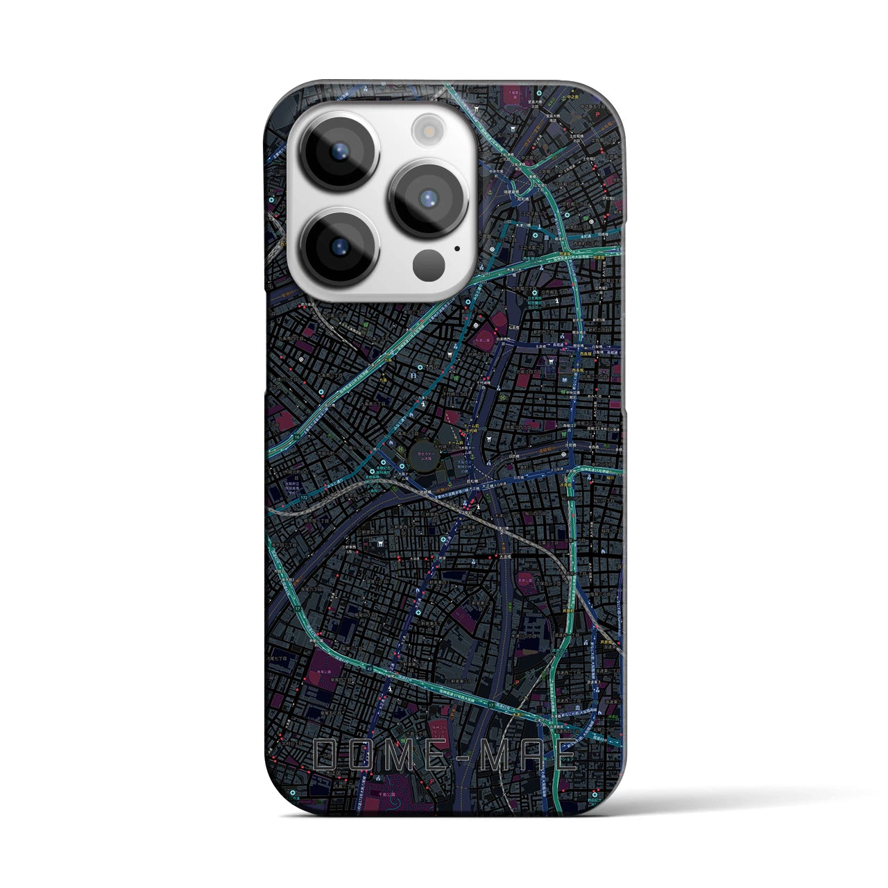 【ドーム前】地図柄iPhoneケース（バックカバータイプ・ブラック）iPhone 14 Pro 用