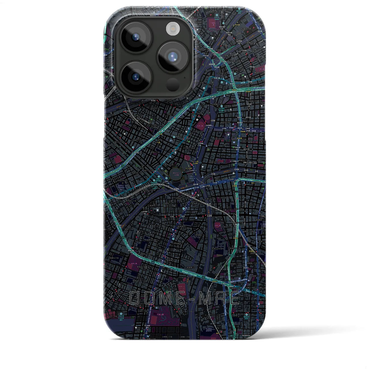 【ドーム前】地図柄iPhoneケース（バックカバータイプ・ブラック）iPhone 15 Pro Max 用