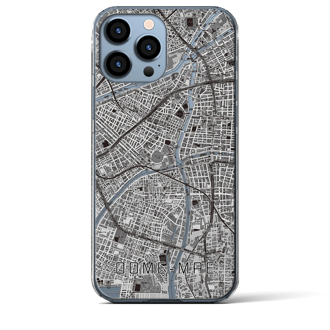 【ドーム前】地図柄iPhoneケース（クリアタイプ・モノトーン）iPhone 13 Pro Max 用
