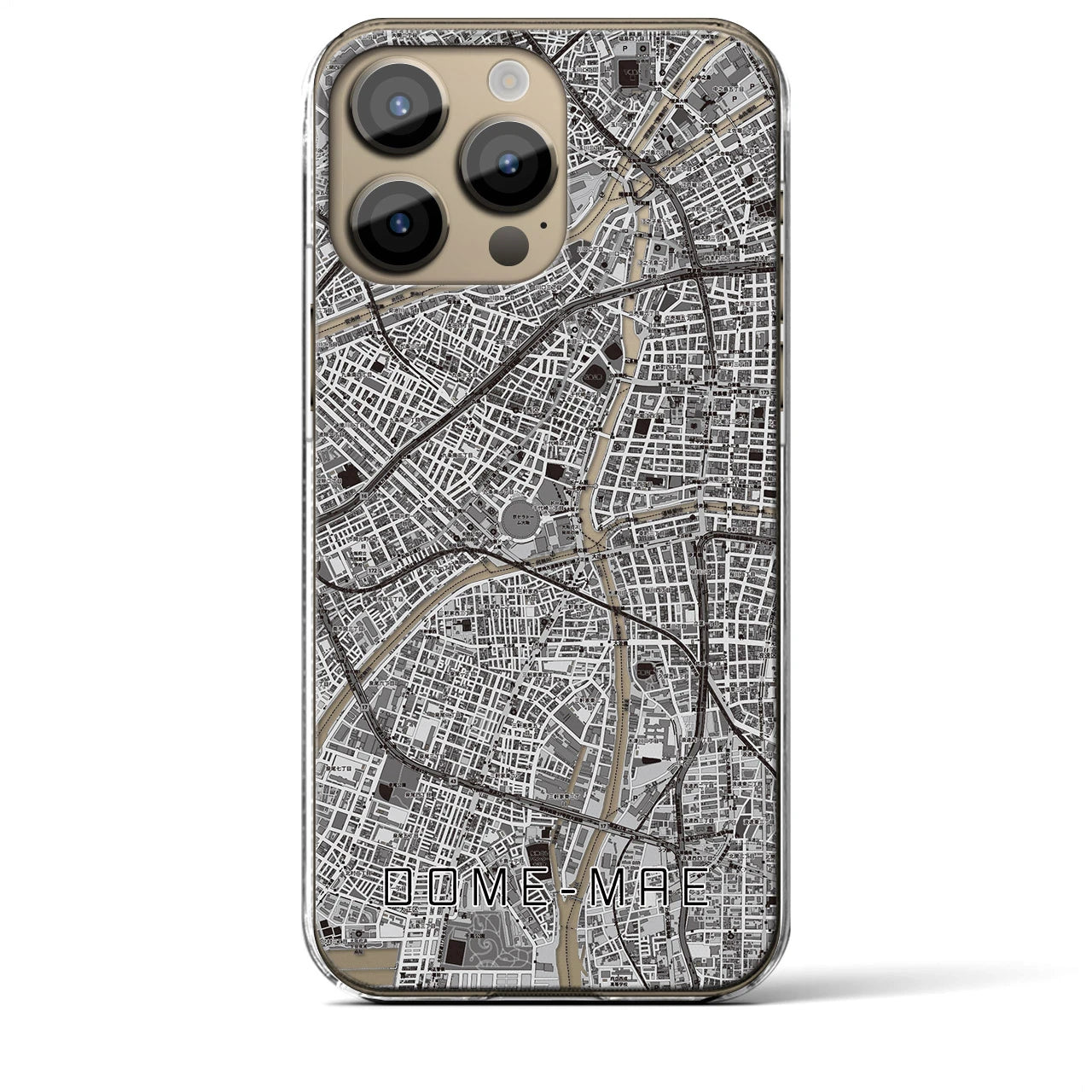 【ドーム前】地図柄iPhoneケース（クリアタイプ・モノトーン）iPhone 14 Pro Max 用