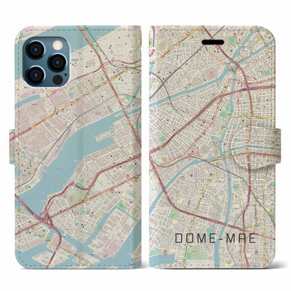 【ドーム前（大阪府）】地図柄iPhoneケース（手帳タイプ）ナチュラル・iPhone 12 / 12 Pro 用