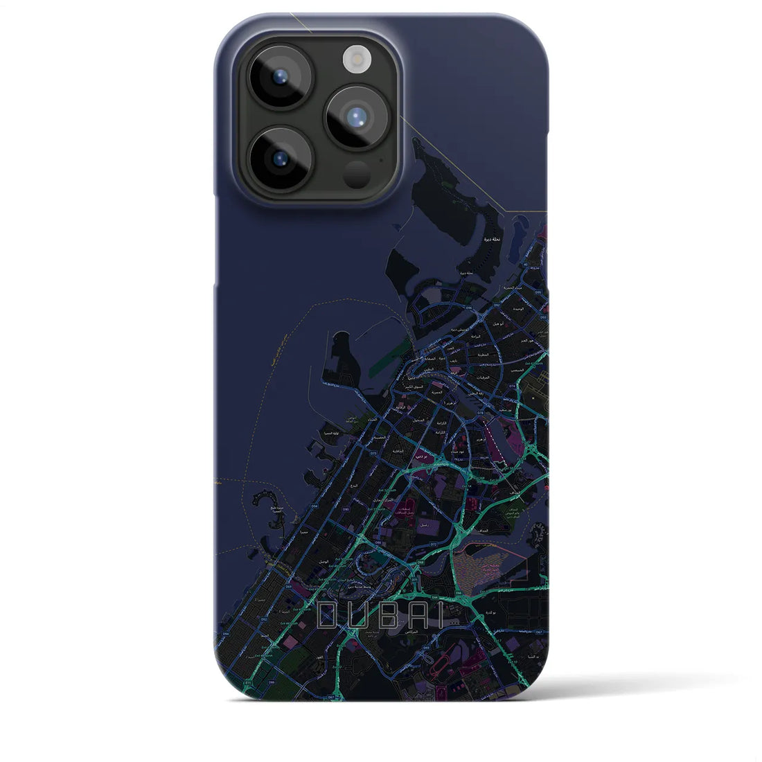 【ドバイ】地図柄iPhoneケース（バックカバータイプ・ブラック）iPhone 15 Pro Max 用