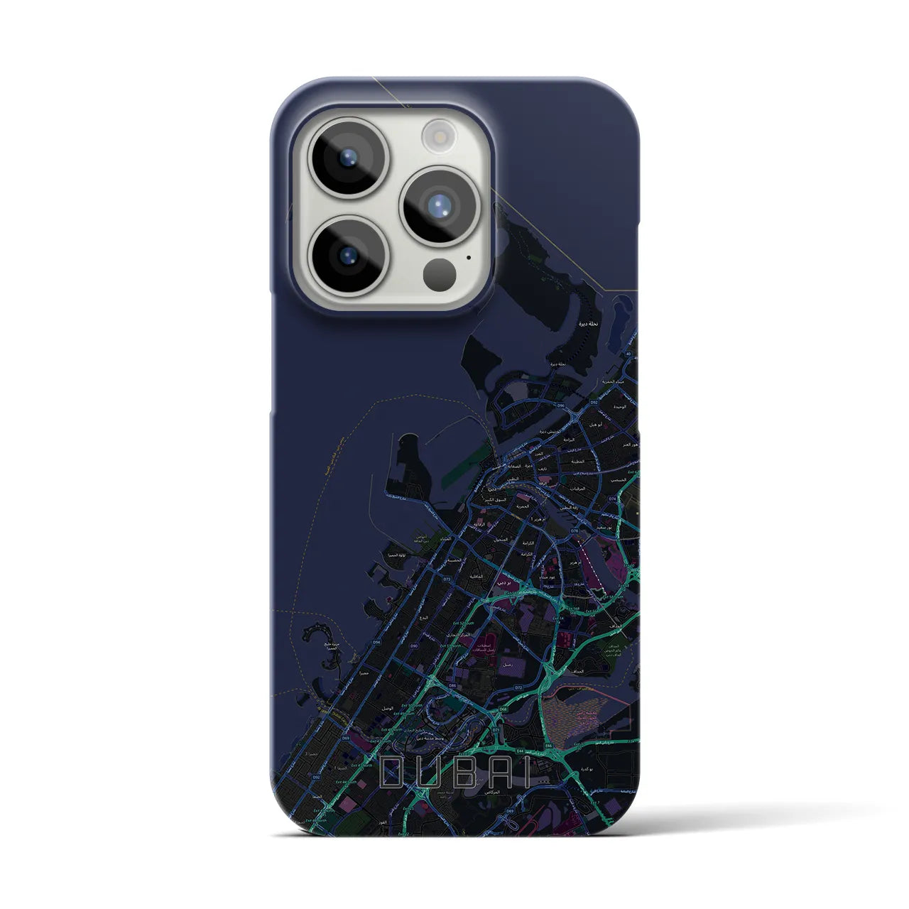 【ドバイ】地図柄iPhoneケース（バックカバータイプ・ブラック）iPhone 15 Pro 用