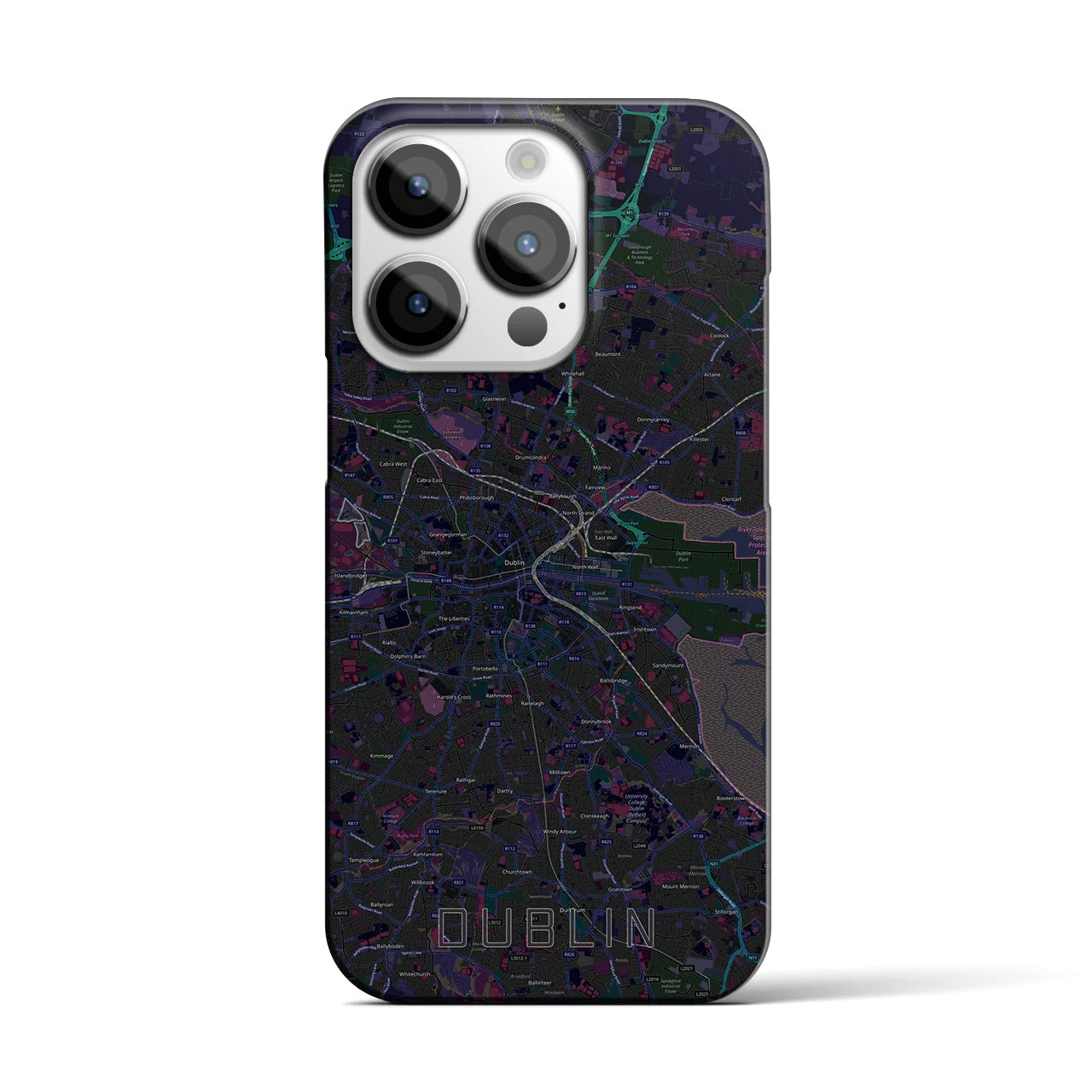 【ダブリン】地図柄iPhoneケース（バックカバータイプ・ブラック）iPhone 14 Pro 用