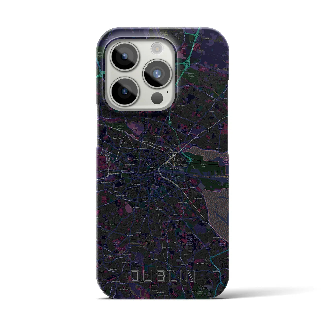 【ダブリン】地図柄iPhoneケース（バックカバータイプ・ブラック）iPhone 15 Pro 用