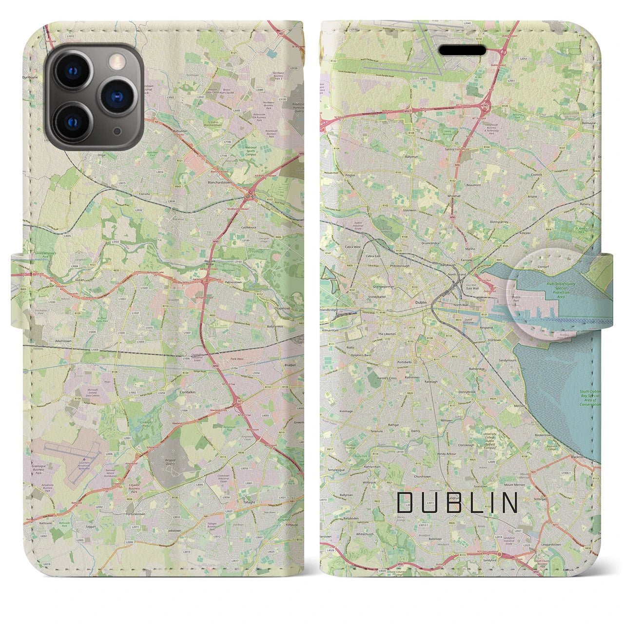 【ダブリン】地図柄iPhoneケース（手帳両面タイプ・ナチュラル）iPhone 11 Pro Max 用