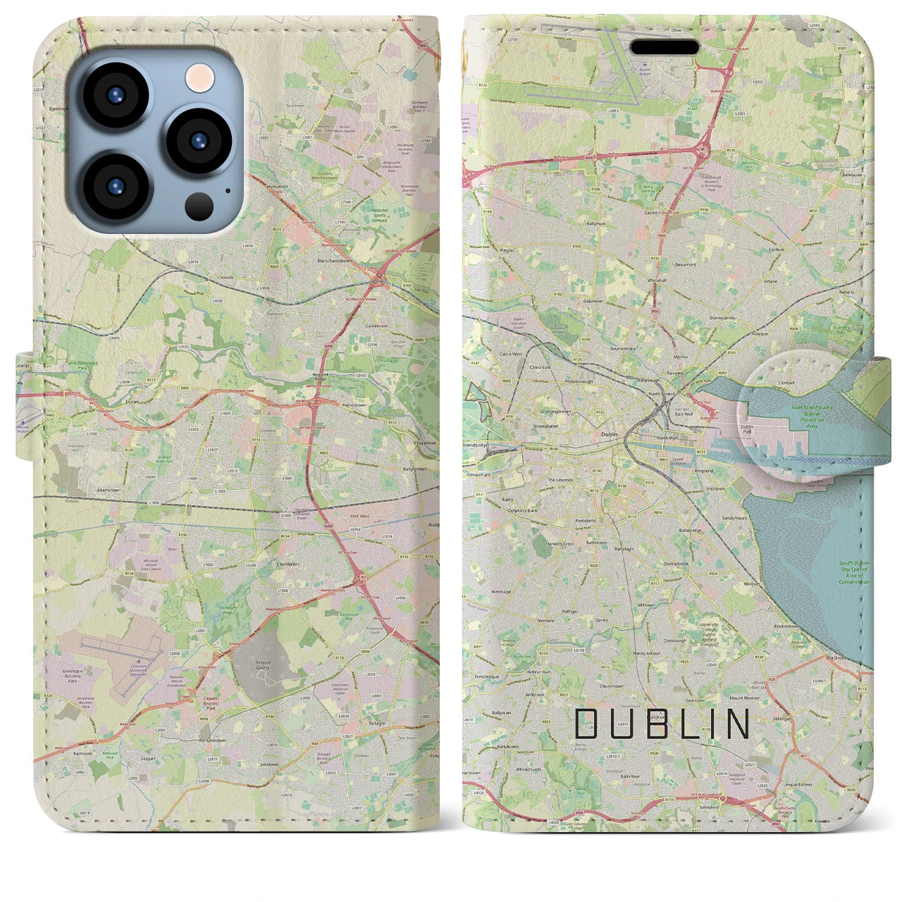 【ダブリン】地図柄iPhoneケース（手帳両面タイプ・ナチュラル）iPhone 13 Pro Max 用